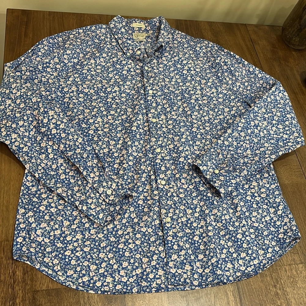 J. Crew Men Size XLarge Secret Wash 100s 2-Ply Yarns Button Down Blue Classic